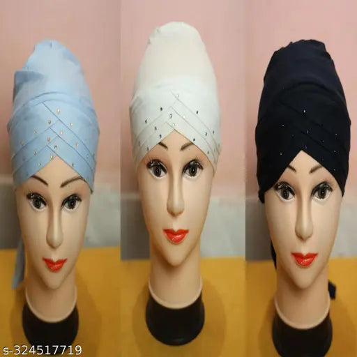 Blue hijab cap, black scarf cap with tassels, navy hijab cap combo pack of three