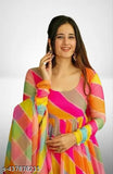 Georgette, striped lehenga choli set with gown style anarkali kurta and dupatta. Full sleeve partywear for girls, India origin