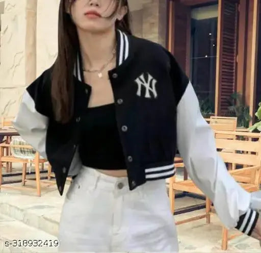 Black fleece bomber jacket, trending design for women