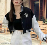 Black fleece bomber jacket, trending design for women