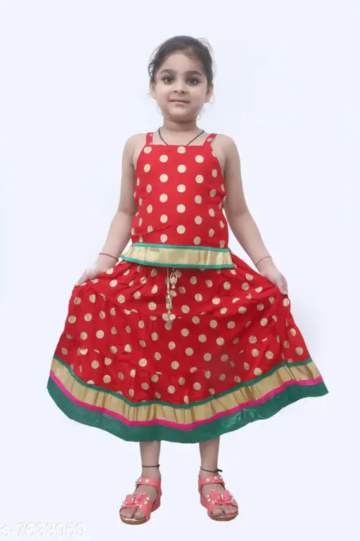 Rayon Lehanga Choli Set for girls, zari woven top and skirt set, sleeveless and stitched net, multiple sizes available from 0-3 months to 6-7 years