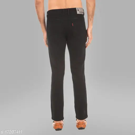 Black cotton blend striped men's denim jeans, slim fit curved pocket full length