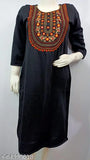 Women's black straight embroidered woollen kurti