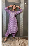 Rayon slub printed net B parpal kurti set with pants, three-quarter sleeve Indian fashion