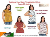 Hand block printed cotton quilted reversible ethnic jacket, sleeveless and vibrant Indian traditional design