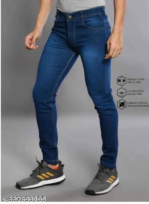 Blue shade Georgette denim jeans for everyday style - comfortable fit with front and back pockets, perfect for casual wear. (Size 28 or Size 32, made in India)