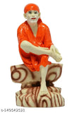 Orange poly resin Shirdi Sai Baba idol, intricately hand-painted figurine from India
