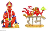 Gold plated Hanuman idol, Bajrangbali decorative spiritual figurine for car dashboard - Indian religious murti for home or office decorative showpiece