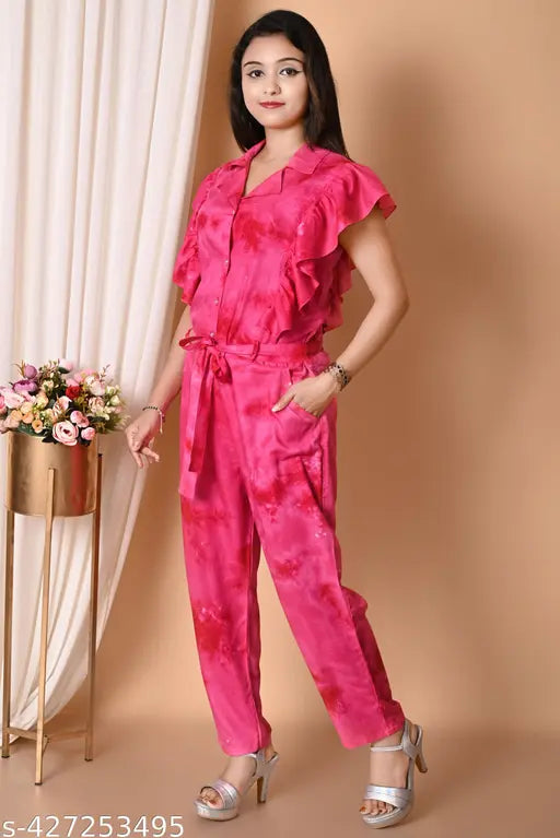 Ravishing cotton ruffle jumpsuit, tie-dye handprinted, women's summerwear