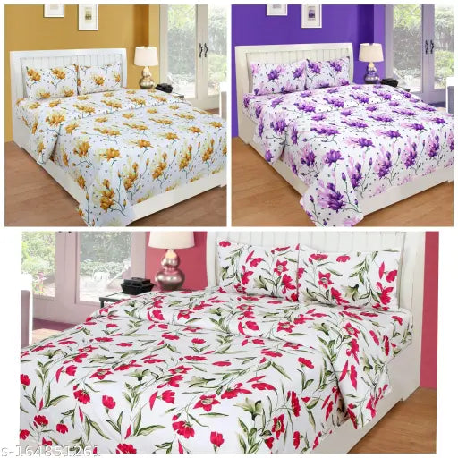 King size bedsheets set with matching pillow covers, available in three distinct designs