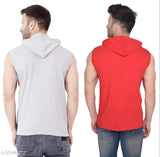 Multicolor cotton blend sleeveless men's colorblocked hood T-shirt pack, featuring sizes S, M, L, XL from India