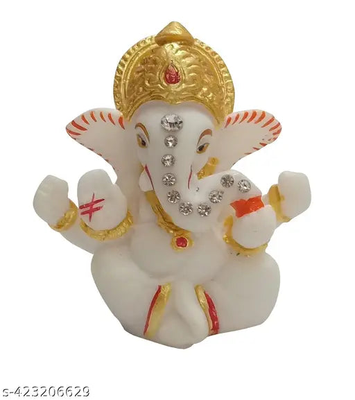 Handcrafted Lord Ganesha Idol for car dashboard & home decor, Ram Lalla Handicraft. Double-sided adhesive, ideal for gifts, office, home, or temple decoration. Dimensions: 2x1x6.5 cm. Made in India