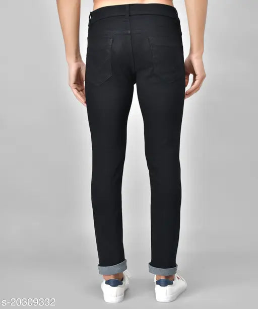 Black denim slim fit men's knee-cut jeans - StyleFit brand, size 28/30/32, Made in India
