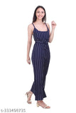 Striped rayon sleeveless jumpsuit for women, loose and adjustable, made in India