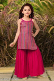Multicolor thread, zari mirror and sequins Sharara suit set for girls, crepe anarkali palazzos with embroidered patterns