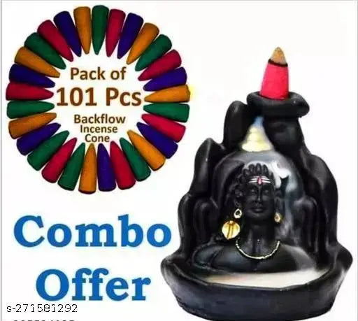 Handcrafted poly resin Adi Shankara Lord Adiyogi incense holder with 101 backflow scented cones, perfect for home decor or gifting. Made by skilled artisans in India