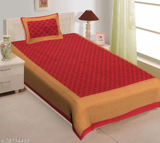 Red cotton dandiya and 4 kam gad booti bedsheets, traditional sanganeri screen print on high thread count fabric, Indian-made for durable home decor