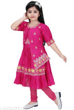 Embroidered net cotton frock for girls (4-5, 5-6, 6-7, 7-8, 8-9, 9-10 years), rayon short sleeves from India