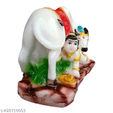 Handcrafted Hindu God Baby Krishna & Cow Gau MATA poly resin figurine, 4x3 inches, for gifting and home decor