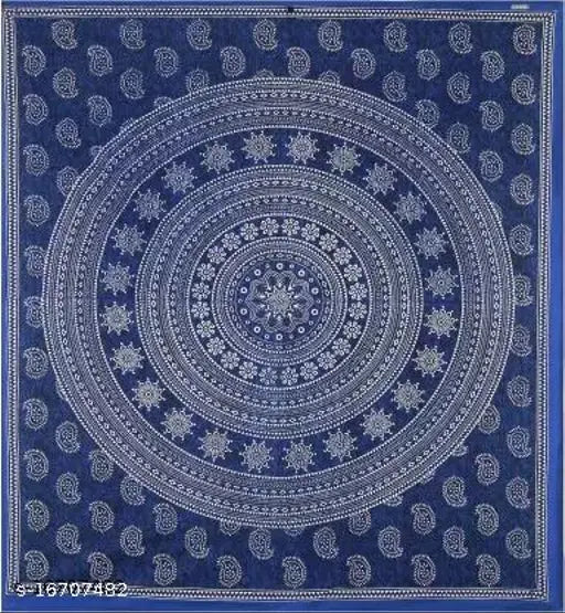 Blue Jaipuri cotton double bedsheet with 2 pillow covers, 240 thread count, Indian-made