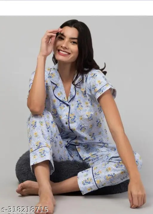 Stylish cotton night dress for women and girls, printed with vibrant patterns, comfortable for regular use