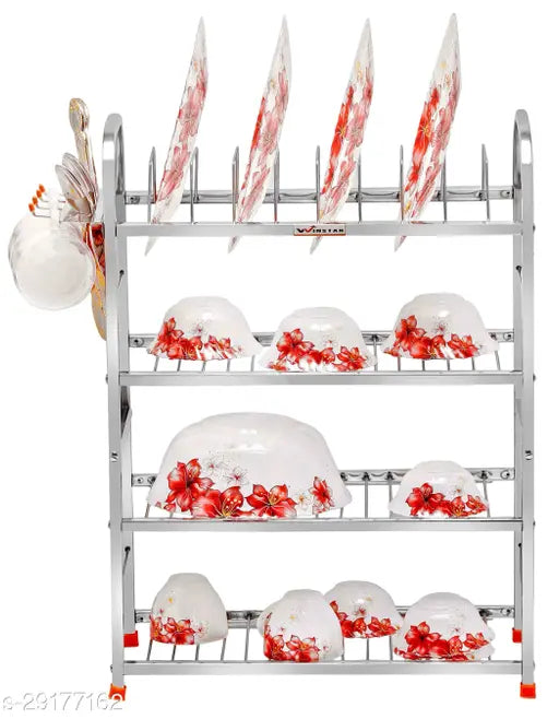 Stainless steel 4-shelf wall mount kitchen rack with dish rack and bartender stand, 24x18 inches
