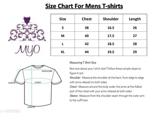 Myo Pure Cotton T-shirt for Men/Boys - solid color, short sleeves, S, M, L, XL sizes, made in India