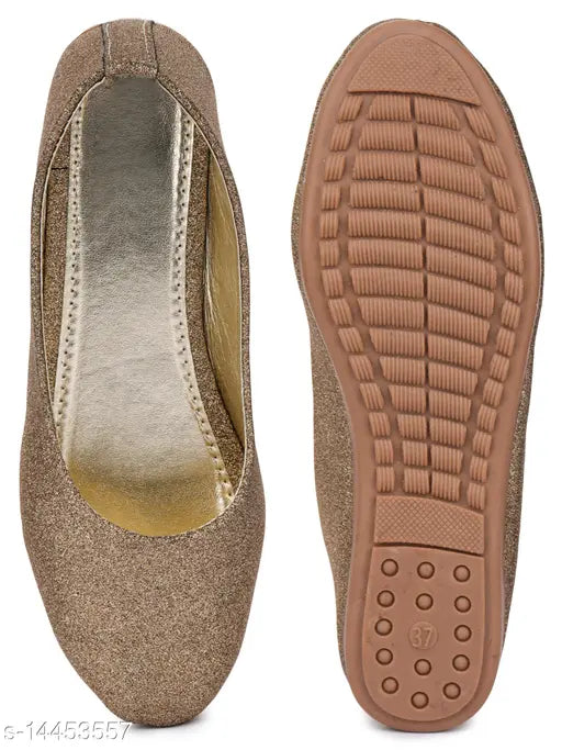 Golden synthetic leather ballet flats for women - Moonwalk Bellies Bantu style, ideal for party and daily wear, waterproof