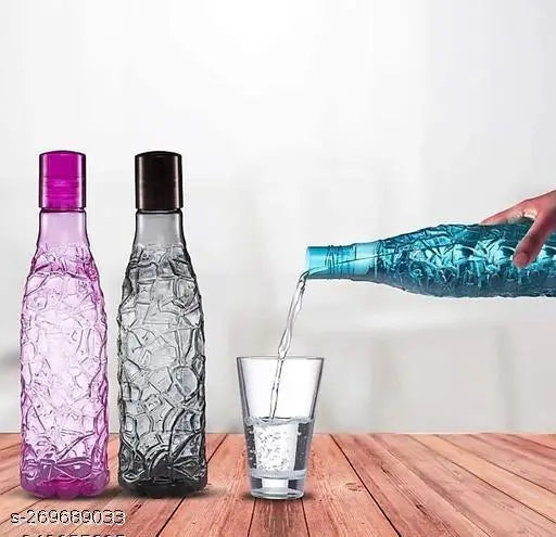 3 Pieces Unbreakable Plastic 1 liter Mosaic FridgeWater Bottle With Cap Water bottle for Fridge, Gym, Yoga, Restaurant, Kitchen, Home, Office, Sports, School and Travelling