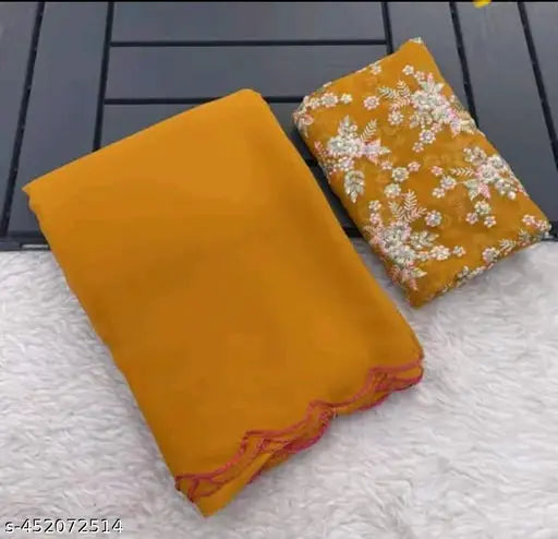 Yellow mushakan saree with fringe details