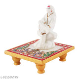 Marble & Polyresin Sai Baba Idol with Marble Chowki - Divine serenity for car dashboards or thoughtful gifting. Country of origin: India