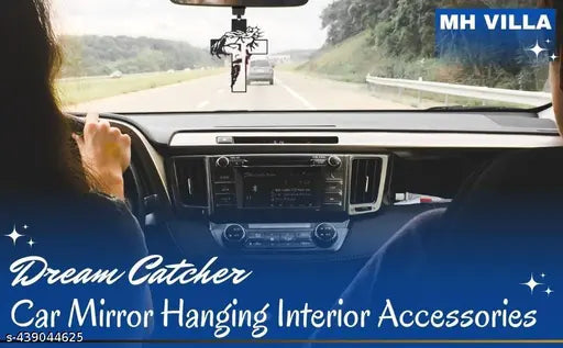Handmade SAHAJ dream catcher, car mirror hanging accessory in India. Colorful native artwork for car decoration