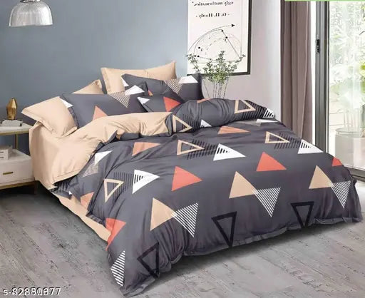 Glace cotton fitted single bed sheet with geometric print, 210 thread count, ideal for summer