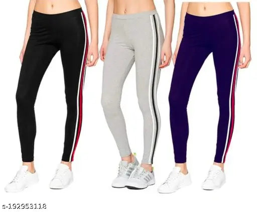 Striped cotton blend winter jeggings pack of 3 for teen girls and women, suitable for workout and yoga