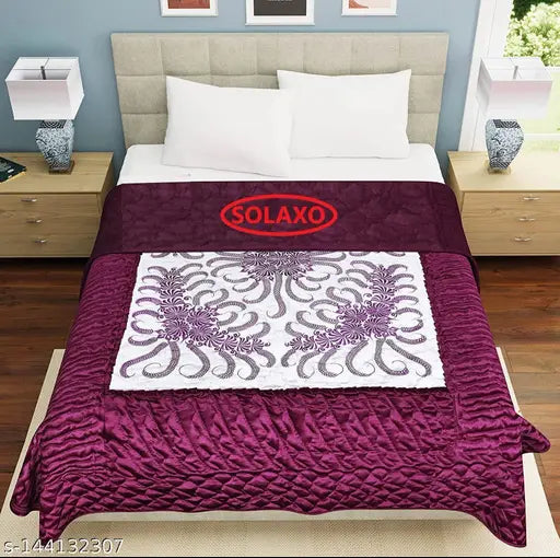 Purple polysatin net Jaipuri silk hand block printed Rajai comforter, warm and cosy for everyday use, enhances bedroom decor