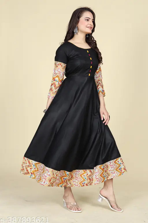 Long black kurta with dori border, anarkali style