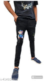 Black doll jeans, graphic design on left thigh, distressed wash, cropped fit
