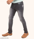Grey slim fit full length men's denim jeans