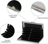 Black stainless steel RFID protected business card holder. Sleek, stylish, durable with 6 card slots and compact size for daily use