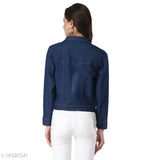 Fashionable denim jacket for women, dyed/washed, long sleeves, size S (35in bust, 18in length)