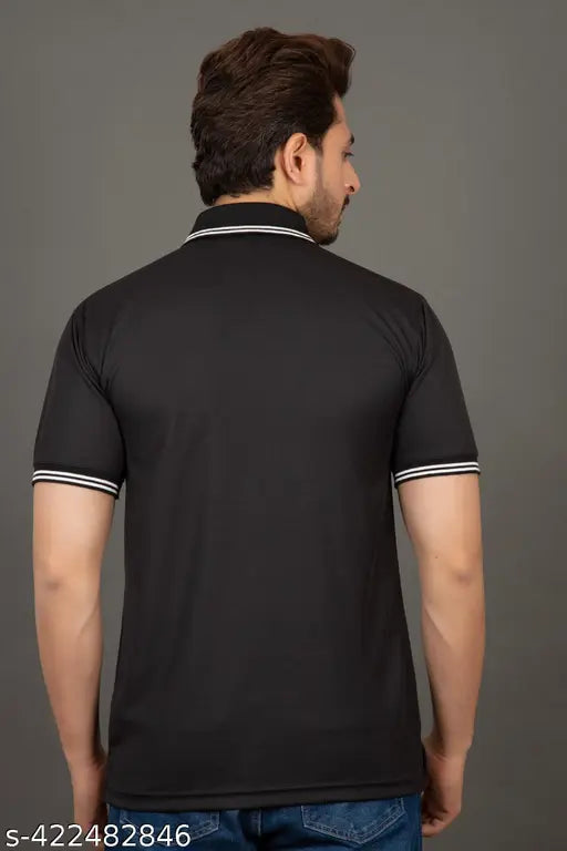 Men's solid polyester short-sleeve polo t-shirt, available in sizes M-XXXXL. Made in India