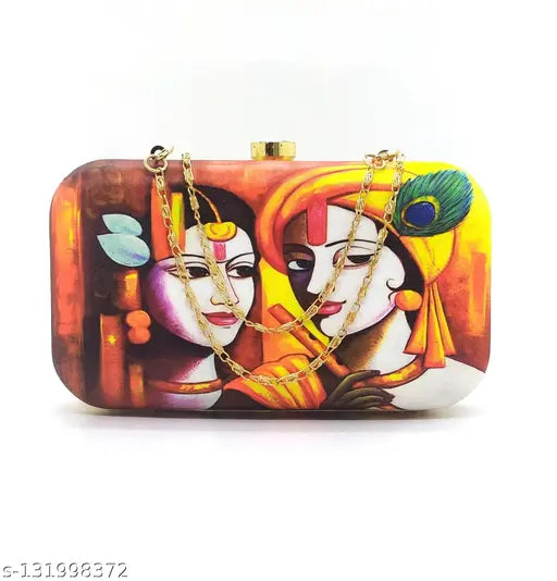Handicraft Religious Printed Clutch Bag Purse, Colorful design, for wedding party or bridal casual attire