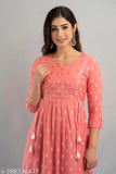 Embroidered Rayon Anarkali Kurti in various sizes (S-50), Indian printed women's fashion, three-quarter sleeves