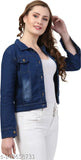 Darkwash Denim jacket for girls, solid black long sleeves, Decent Fashion India