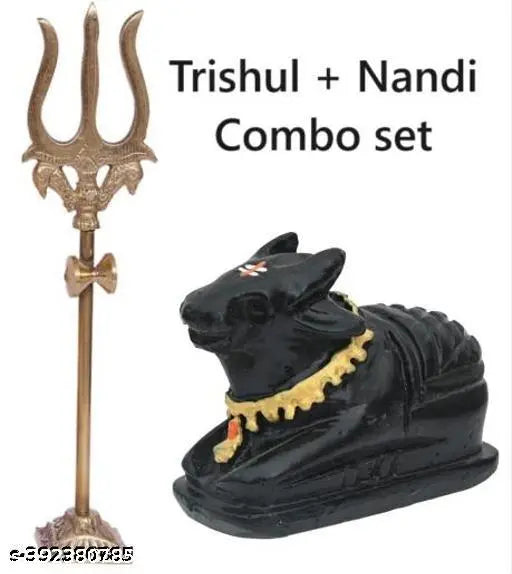 Black nandi & trishul made from ELITETOUCH Nandi and brass material, source of good energy for home decor
