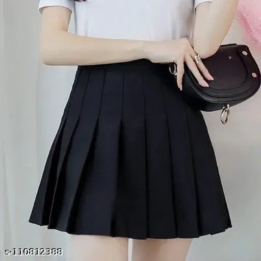 Black pleated mini skirt for women, girls' high waist pleated skater tennis skirt