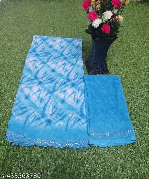 Blue georgette saree with swarovski border