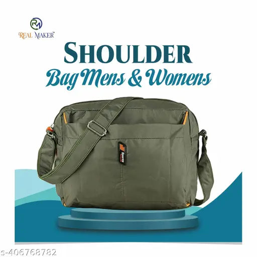 The side bag displayed is a stylish, polyester sling bag in brown. It features a shoulder strap and appears to be designed for both men and women, suitable for use as a casual bag for carrying personal items such as wallets, smartphones, and small accessories