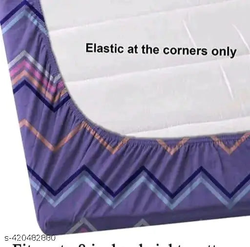 Attractive cotton double fitted bedsheet with geometric pattern & 2 large pillows (India)