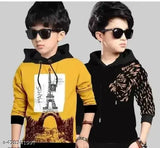 kids pack of 2 hood neck printed regular fitted full sleeves cotton tshirt